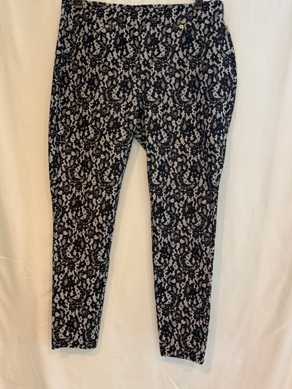 Michael Kors XL Black Cream Floral Lace Print Stretch Pants